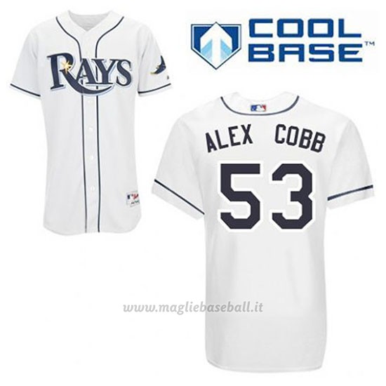 Maglia Baseball Uomo Tampa Bay Rays Alex Cobb 53 Bianco 1ªCool Base